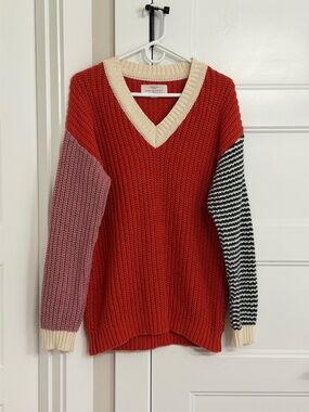 Trovata Birds Merino Paradis Colorblocked Wool Sweater Anthropologie V Neck M